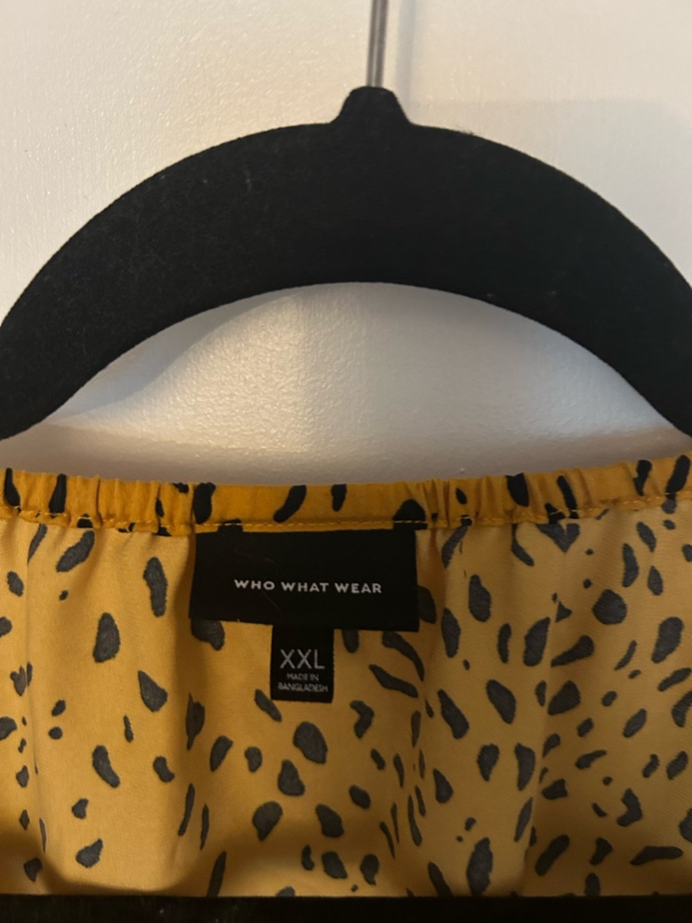 Who What Wear Mustard Ruffled Flutter Sleeve Blouse with Black Spot Print - Picture 2 of 2